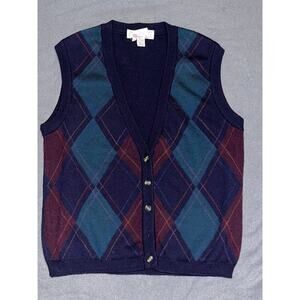 Tricots St. Raphael Argyle Sweater Set Navy Green Red Cardigan Vest Wool